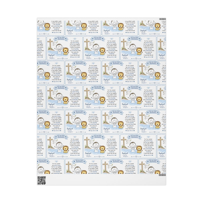 Christian Baby Boy Baptism Wrapping Paper | Psalm 139 Gift Wrap | Baptized in His Love Design | Religious Baby Shower Gift Wrap | Blue Baptism Paper for Faith & Baptism collection
