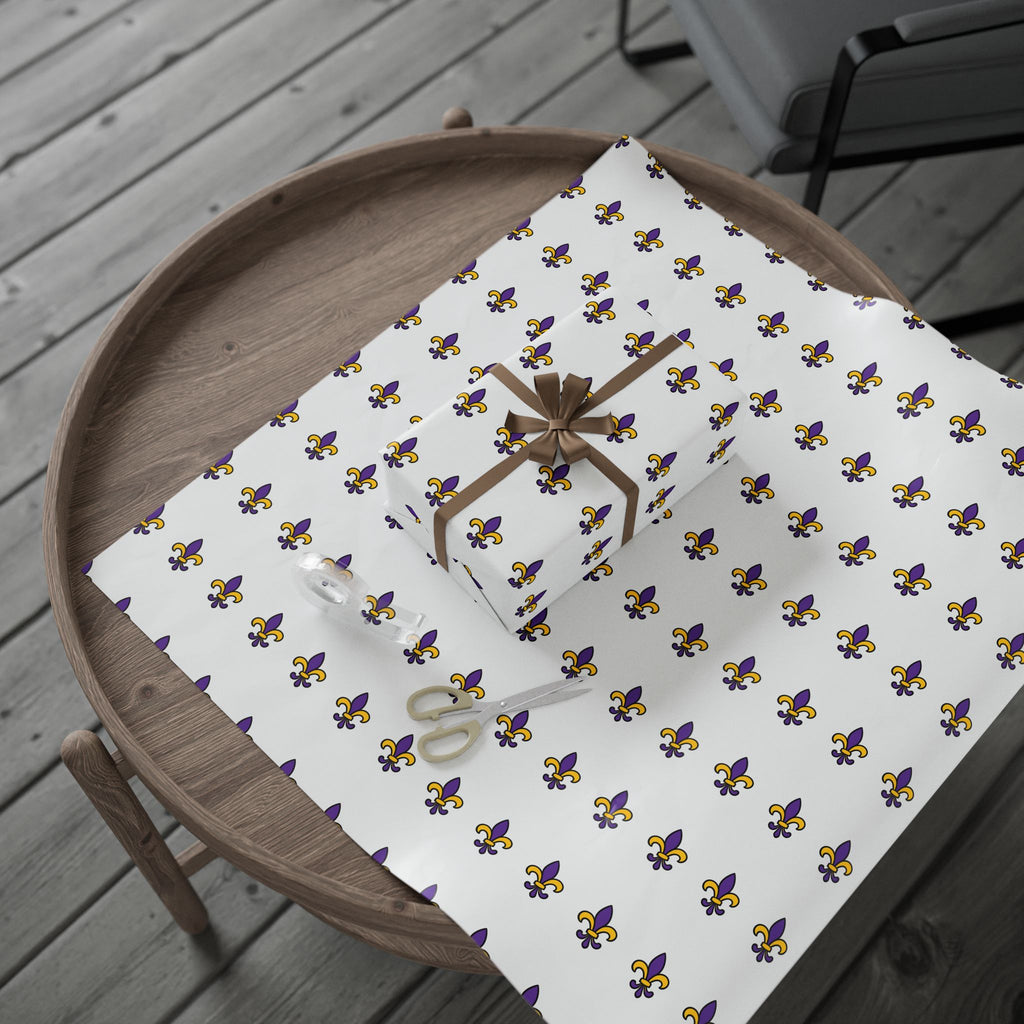 Fleur-de-lis Pattern Wrapping Paper — Purple & Gold Decorative Gift Wrap