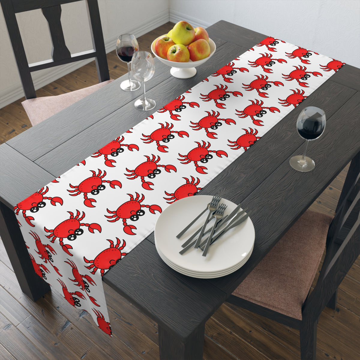 Crab Pattern Table Runner – Cute Coastal Beach Dining Decor