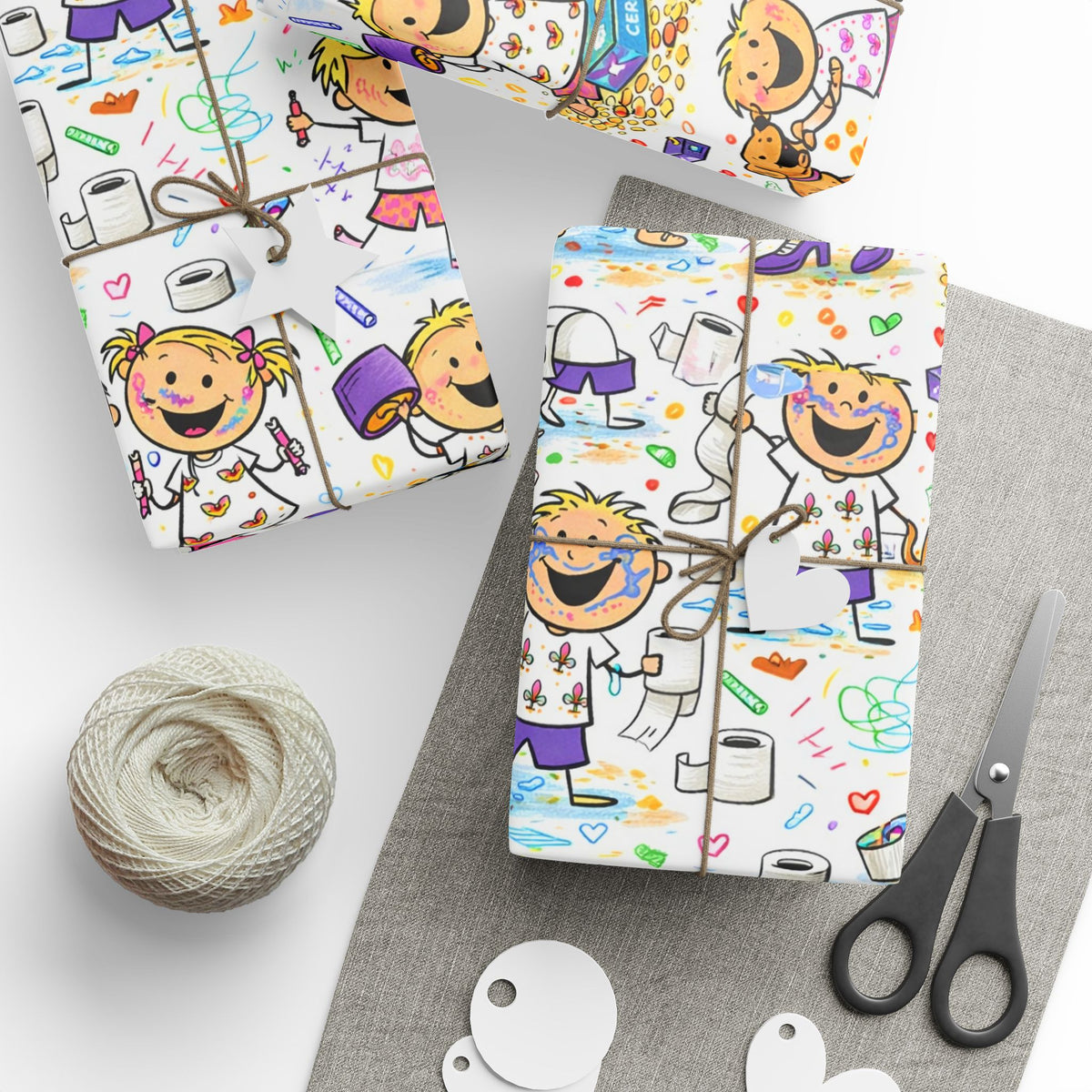 Wrapping Paper Roll — Colorful Kids Doodle Pattern, Fun Birthday & Party Gift Wrap
