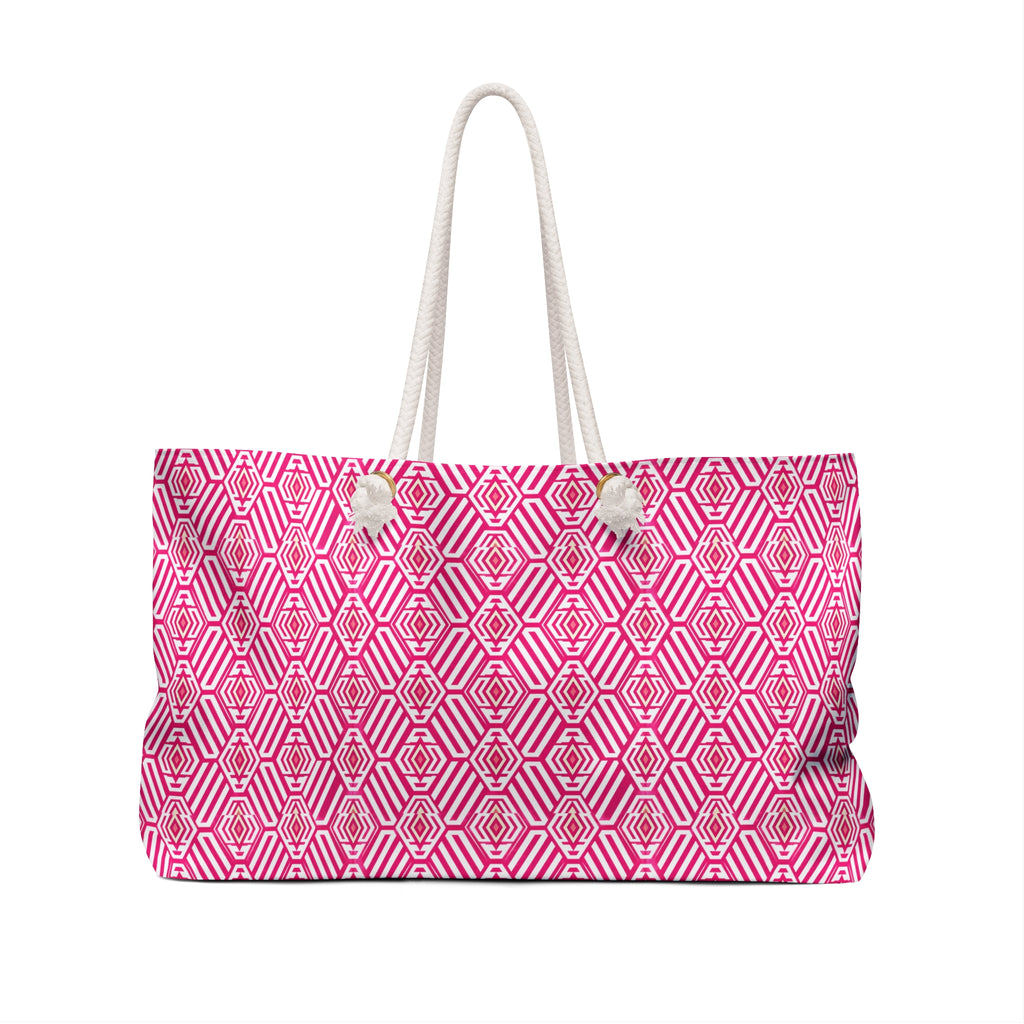 Pink Geometric Weekender Bag – Patterned Travel Tote for Beach, Weekend Getaways & Gifts