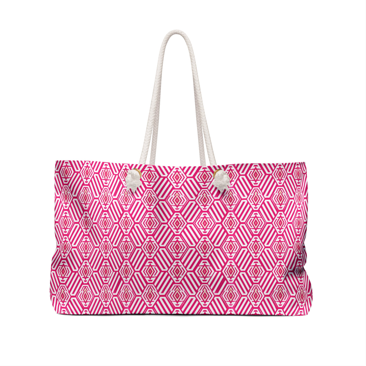 Pink Geometric Weekender Bag – Patterned Travel Tote for Beach, Weekend Getaways & Gifts