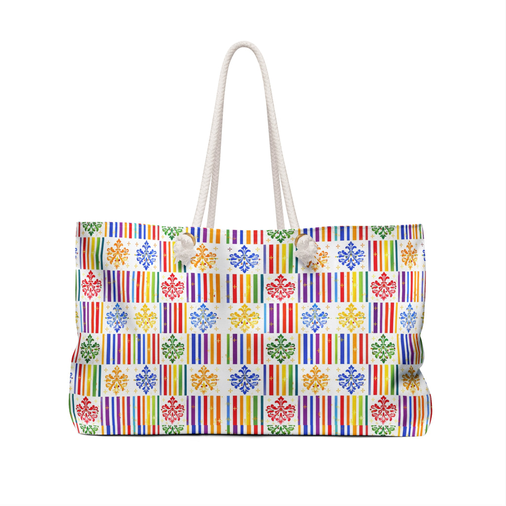 Colorful Striped Floral Weekender Bag – Large Travel Tote for Beach & Weekend Getaways