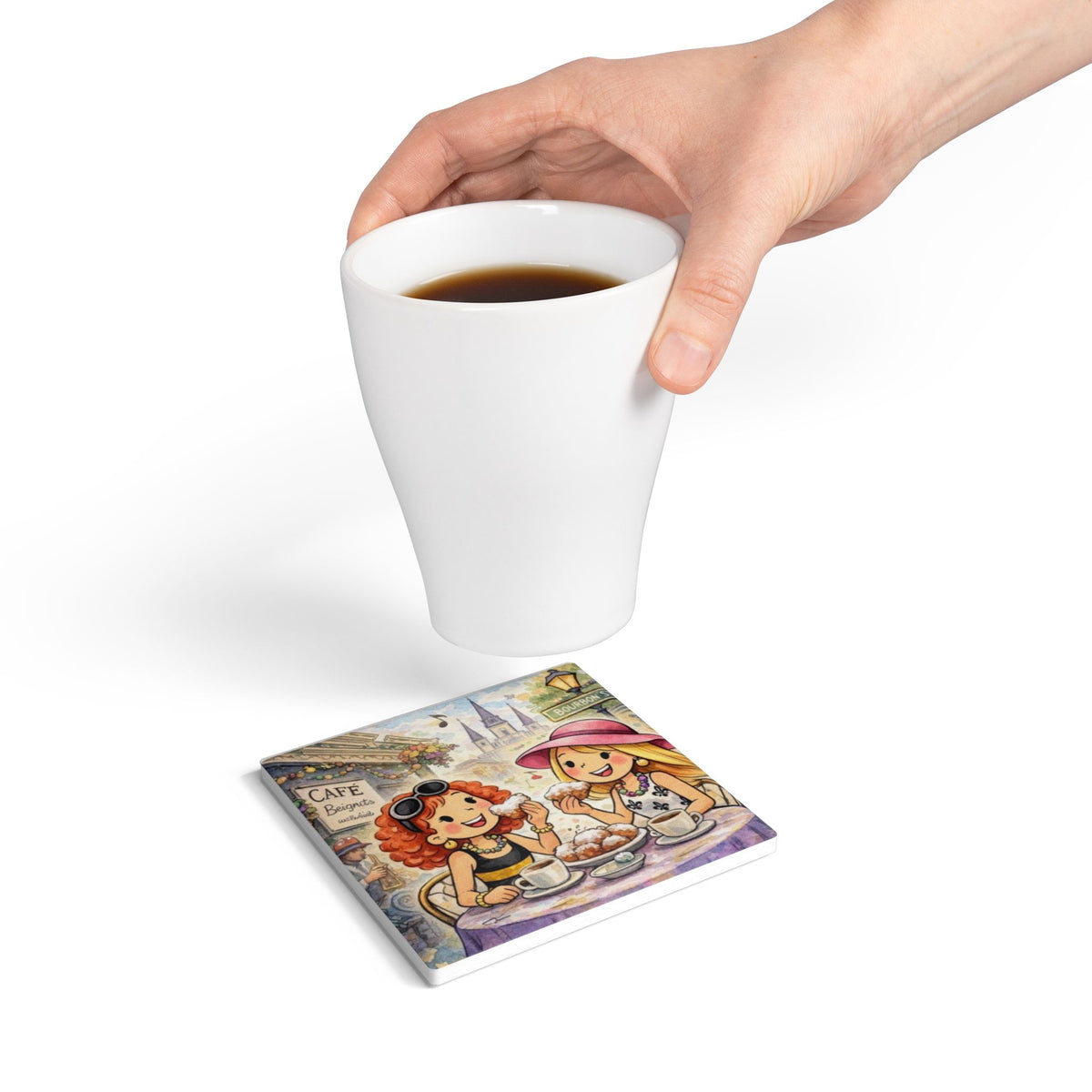 New Orleans "Beignet Café, and Friends"  Ceramic Coaster