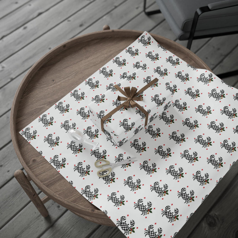 Cajun Christmas Checkered Crab Wrapping Paper-zoom-