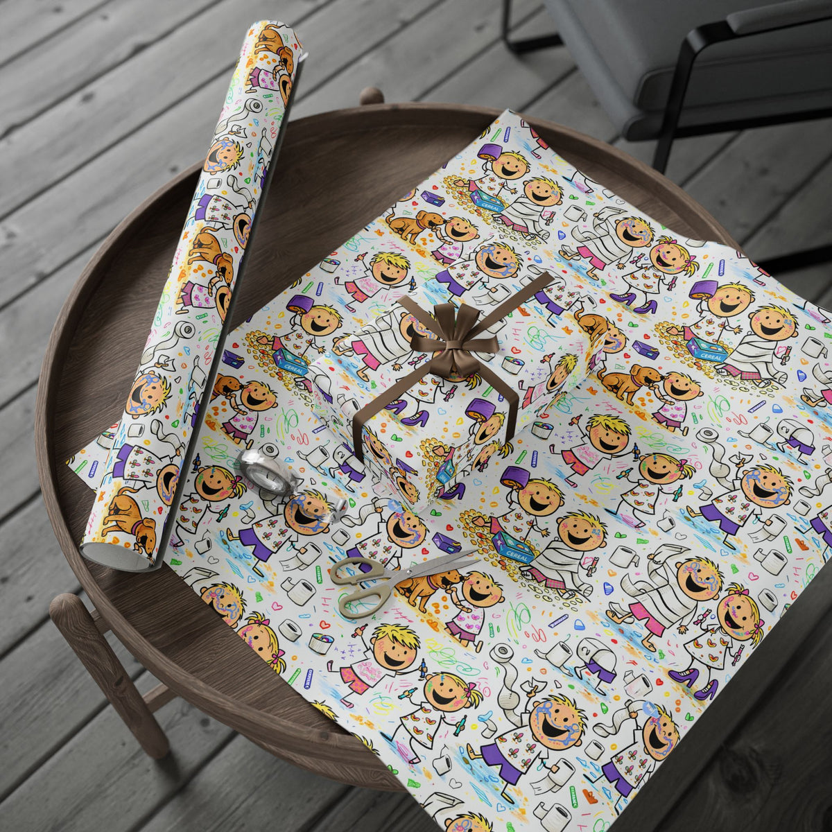 Wrapping Paper Roll — Colorful Kids Doodle Pattern, Fun Birthday & Party Gift Wrap