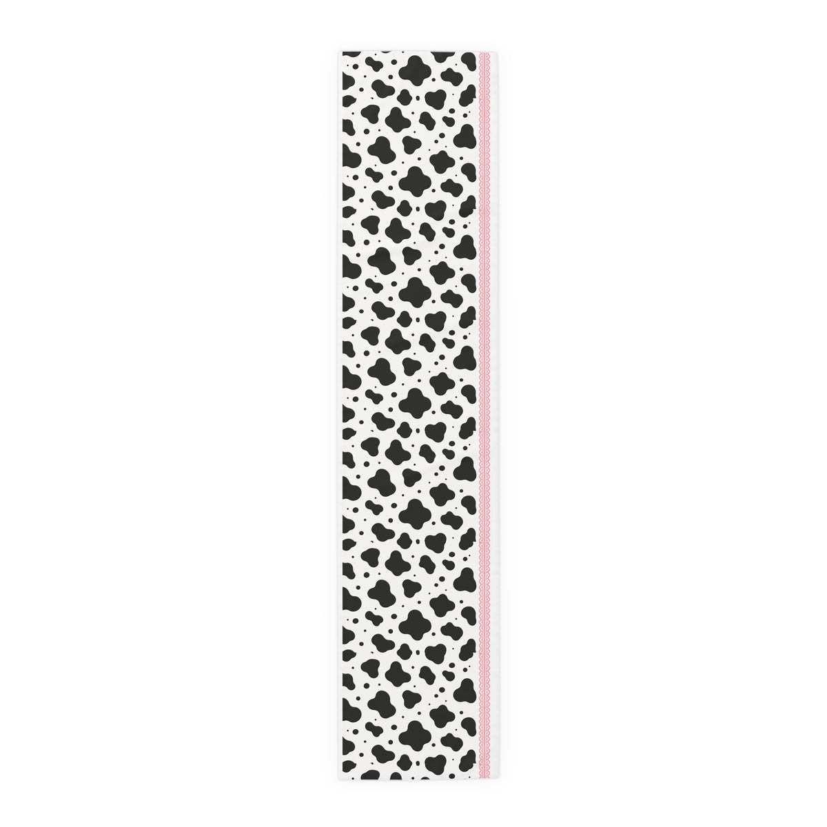 Cow Print Table Runner with Pink Trim — Farmhouse Cotton/Poly Dining Decor