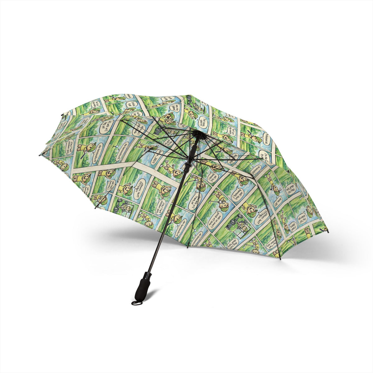Compact Foldable Umbrella — Green Comic Strip Pattern, Semi‑Automatic Travel Umbrella
