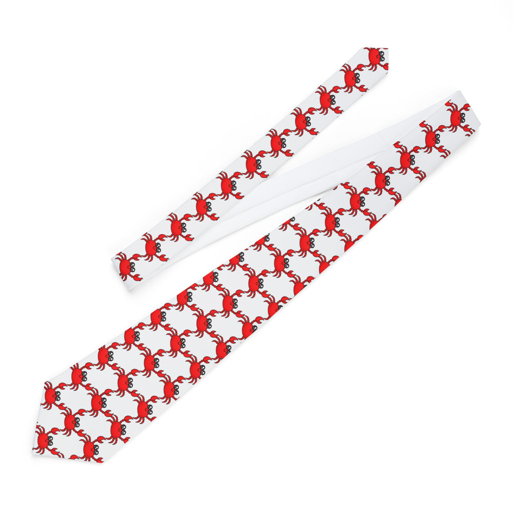 Crab Pattern Necktie — Red Coastal Seafood Themed Tie