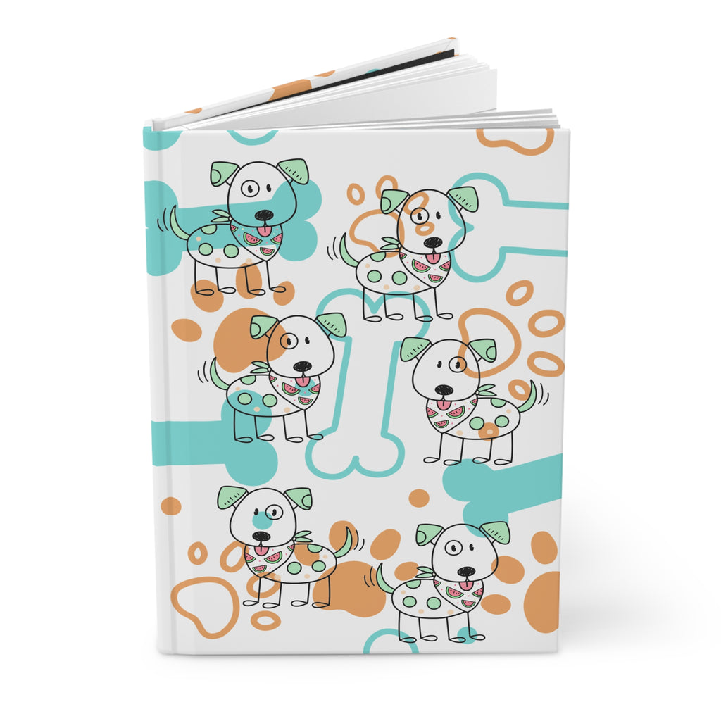 Cute Polka Dot Puppies Hardcover Journal — Dog Paw & Bone Notebook