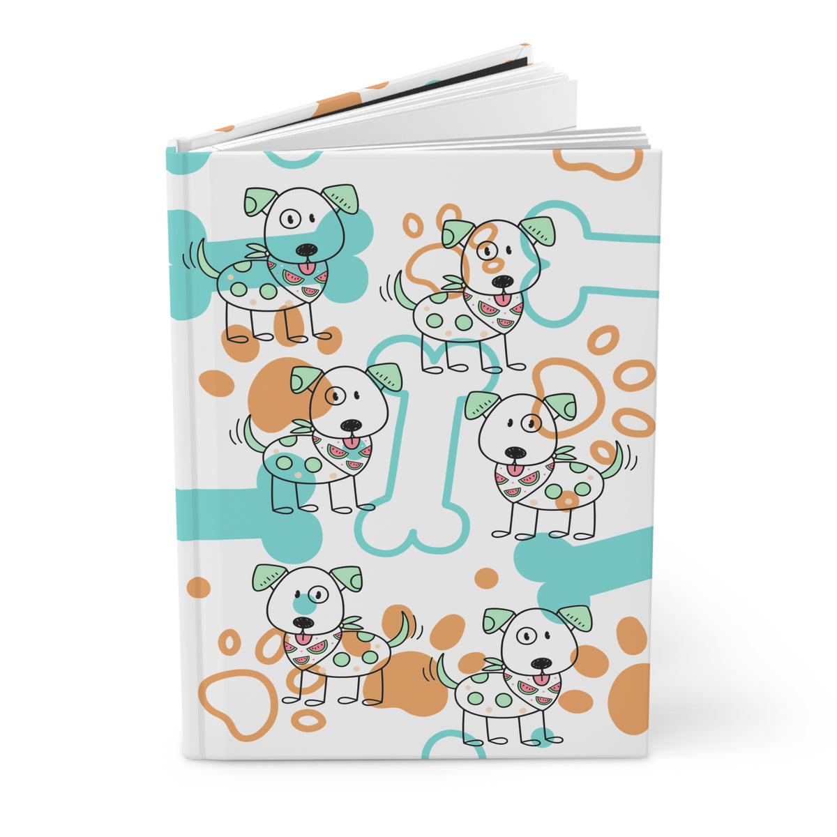 Cute Polka Dot Puppies Hardcover Journal — Dog Paw & Bone Notebook
