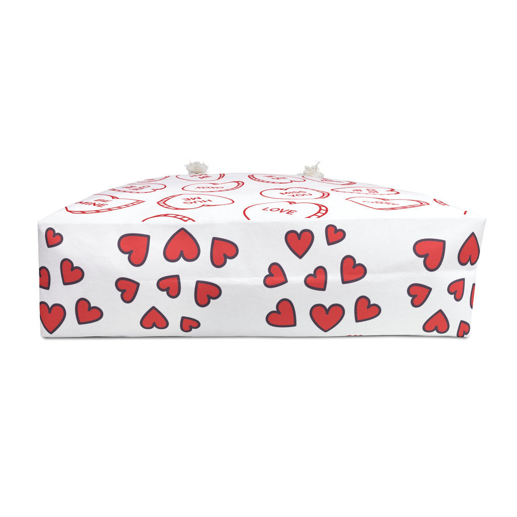 Valentine Conversation Hearts Weekender Bag — Cute Red Heart Candy Print