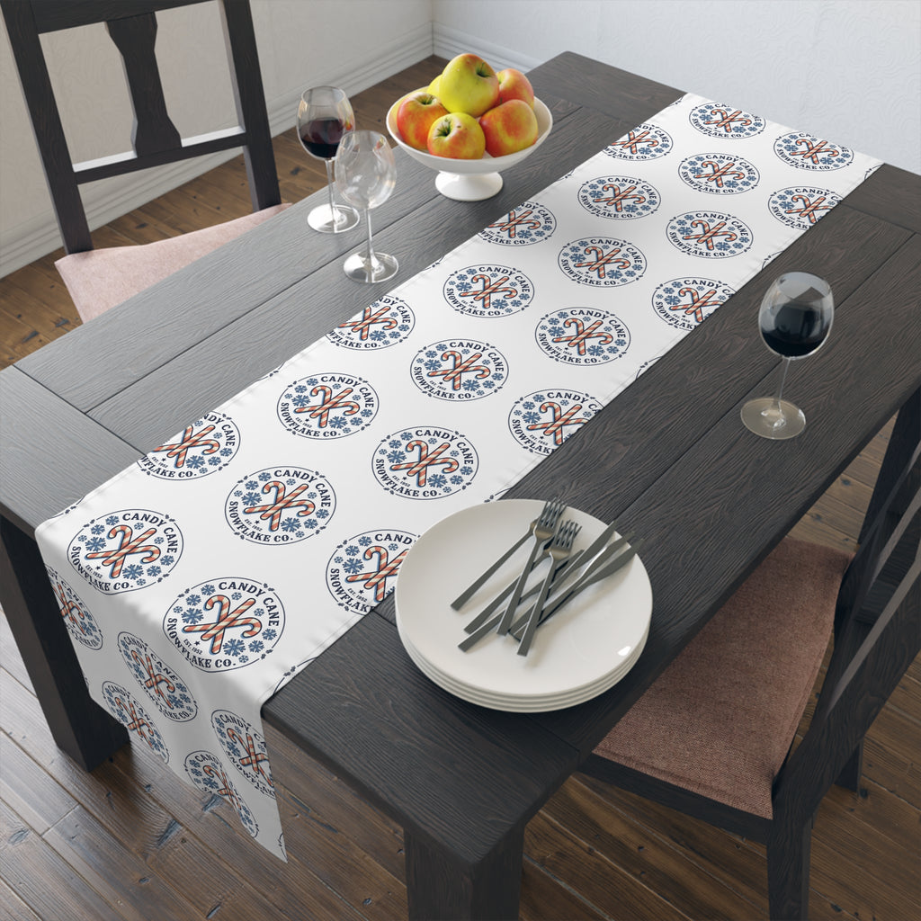 Holiday Candy Cane Logo Table Runner - Festive Christmas Dining Decor