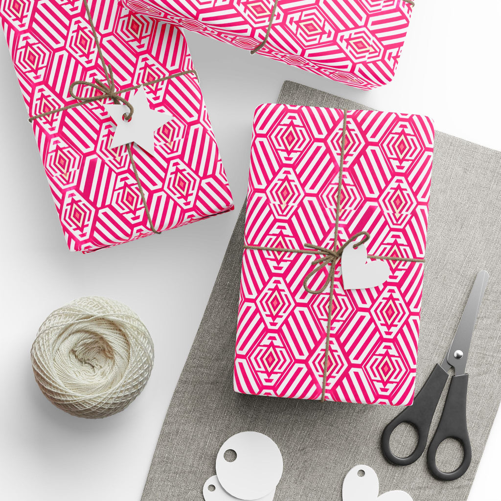 Hot Pink & White Geometric Wrapping Paper — Bold Modern Gift Wrap
