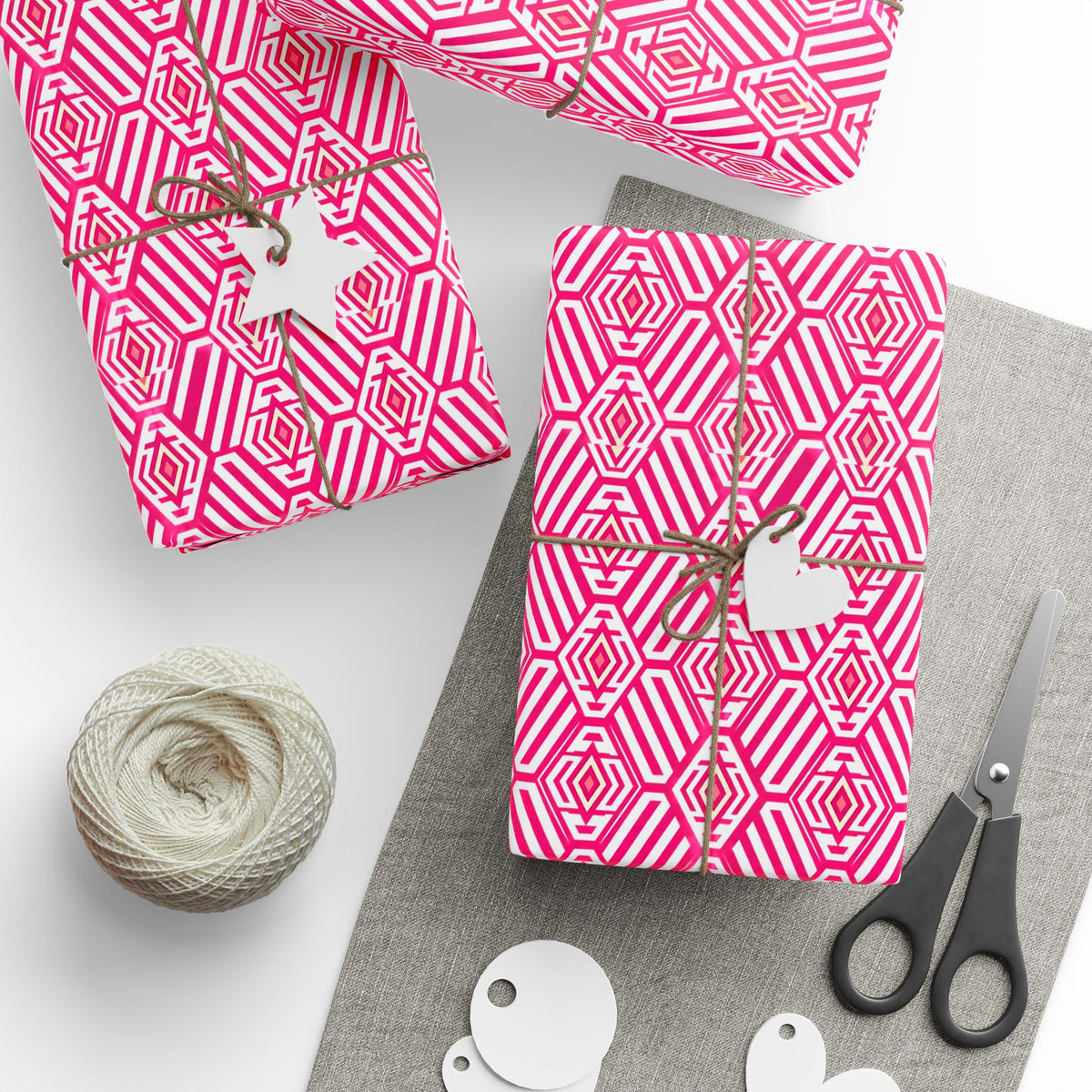 Hot Pink & White Geometric Wrapping Paper — Bold Modern Gift Wrap