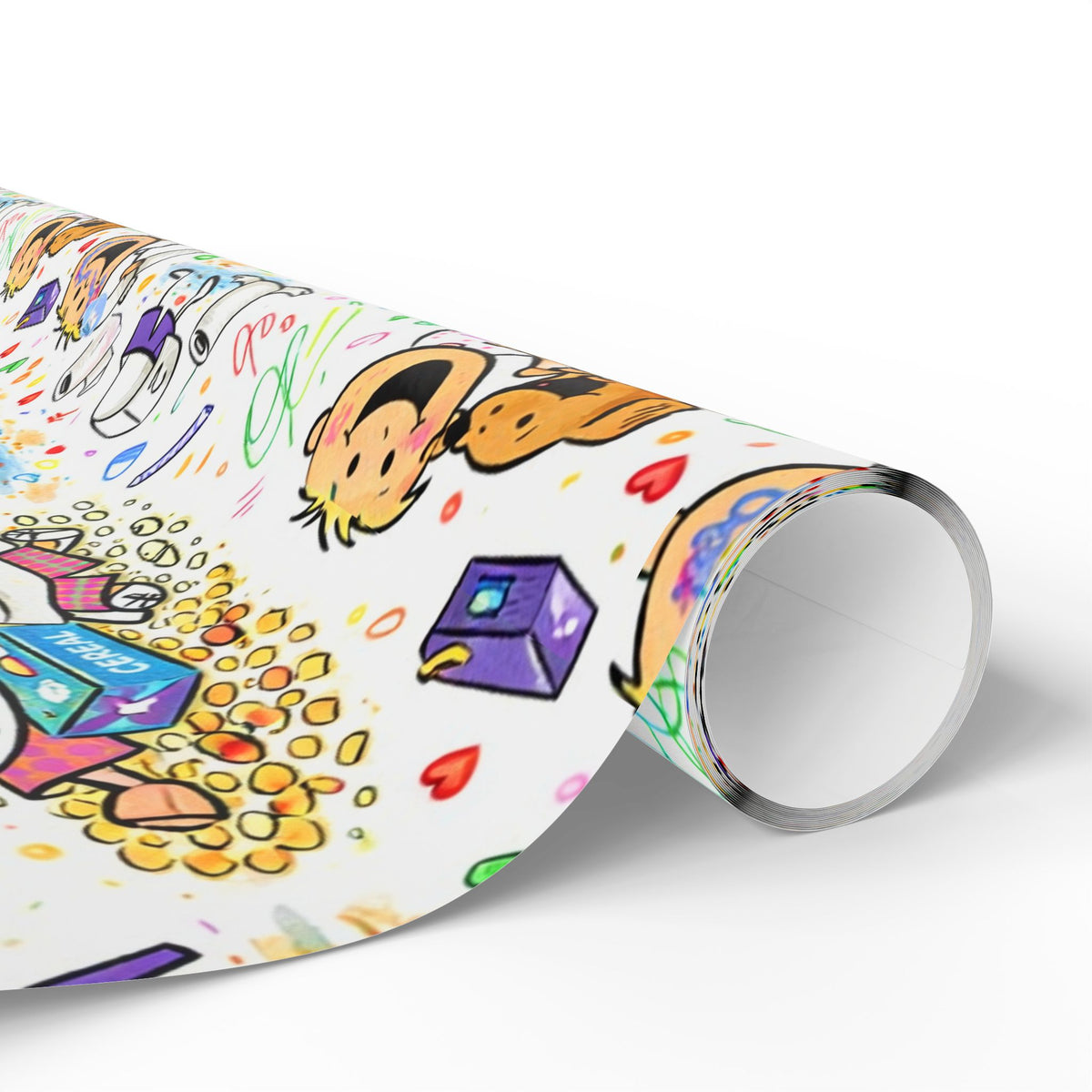 Wrapping Paper Roll — Colorful Kids Doodle Pattern, Fun Birthday & Party Gift Wrap