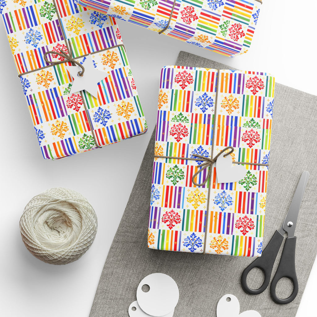 Rainbow Fleur-de-Lis Wrapping Paper — Floral Mardi Gras Gift Wrap