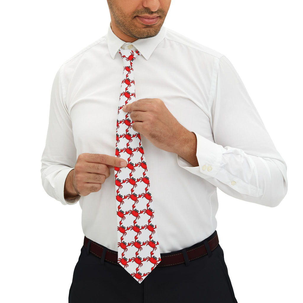 Crab Pattern Necktie — Red Coastal Seafood Themed Tie
