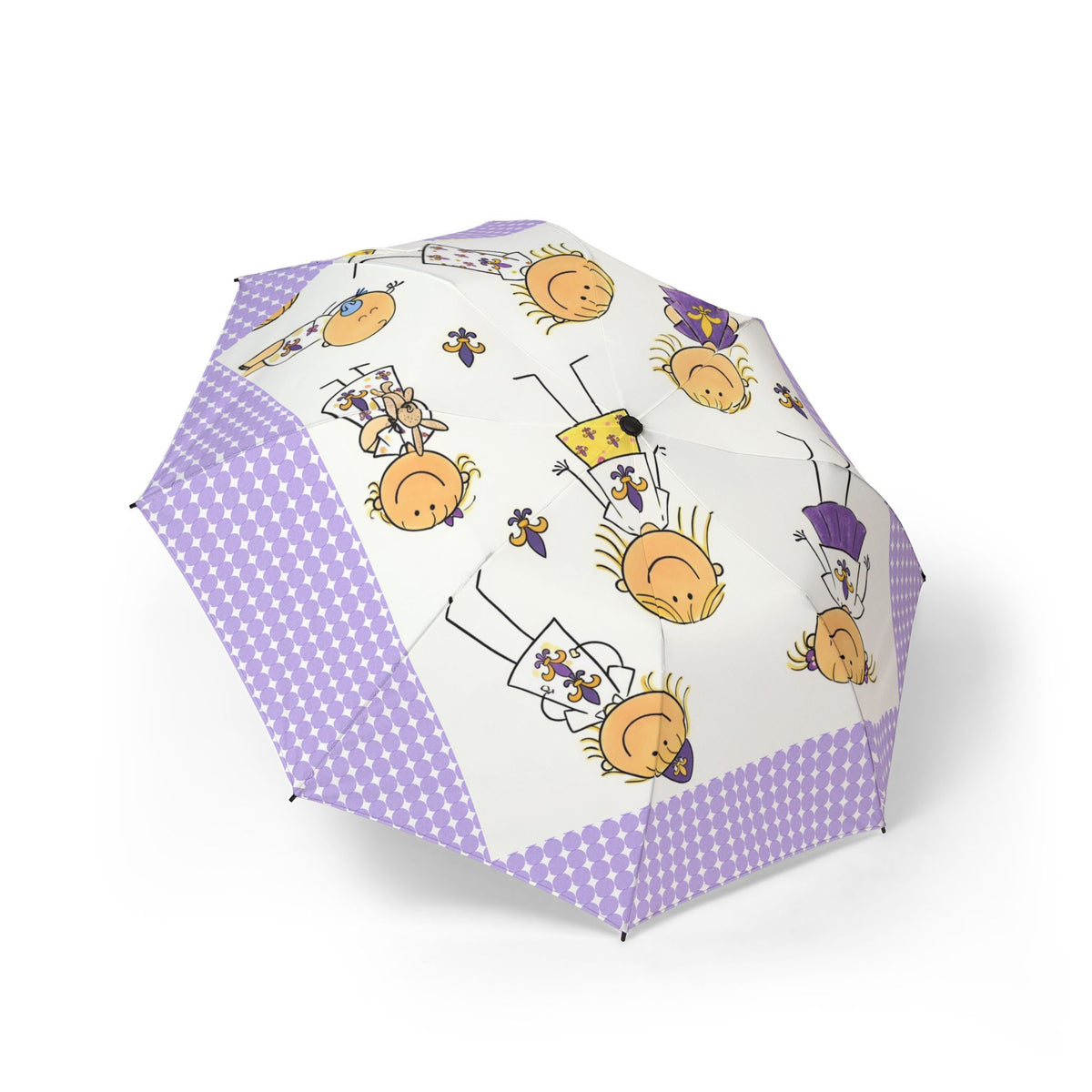 Cute Purple Kids Umbrella — Stick Figure Girls Pattern Semi-Automatic Foldable Umbrella