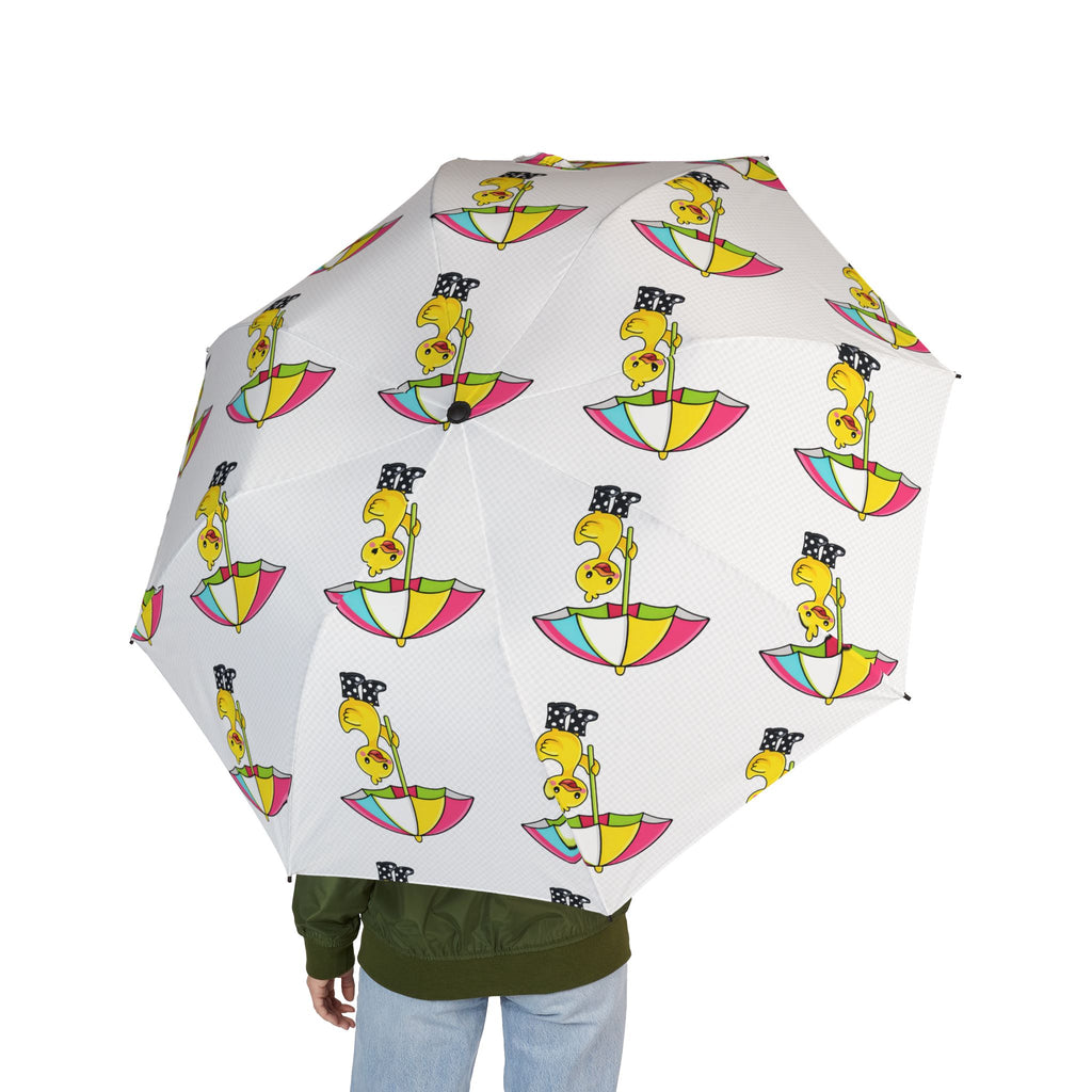 Foldable Umbrella — Cute Yellow Duck with Rainbow Beach Umbrella Pattern