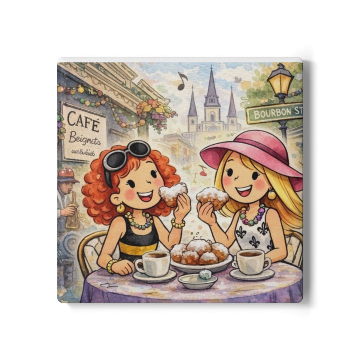 New Orleans "Beignet Café, and Friends"  Ceramic Coaster