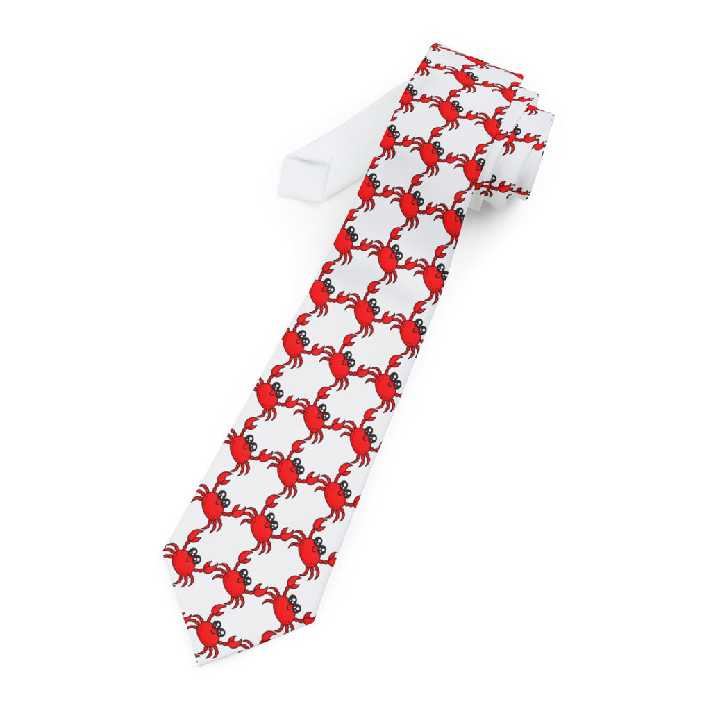 Crab Pattern Necktie — Red Coastal Seafood Themed Tie