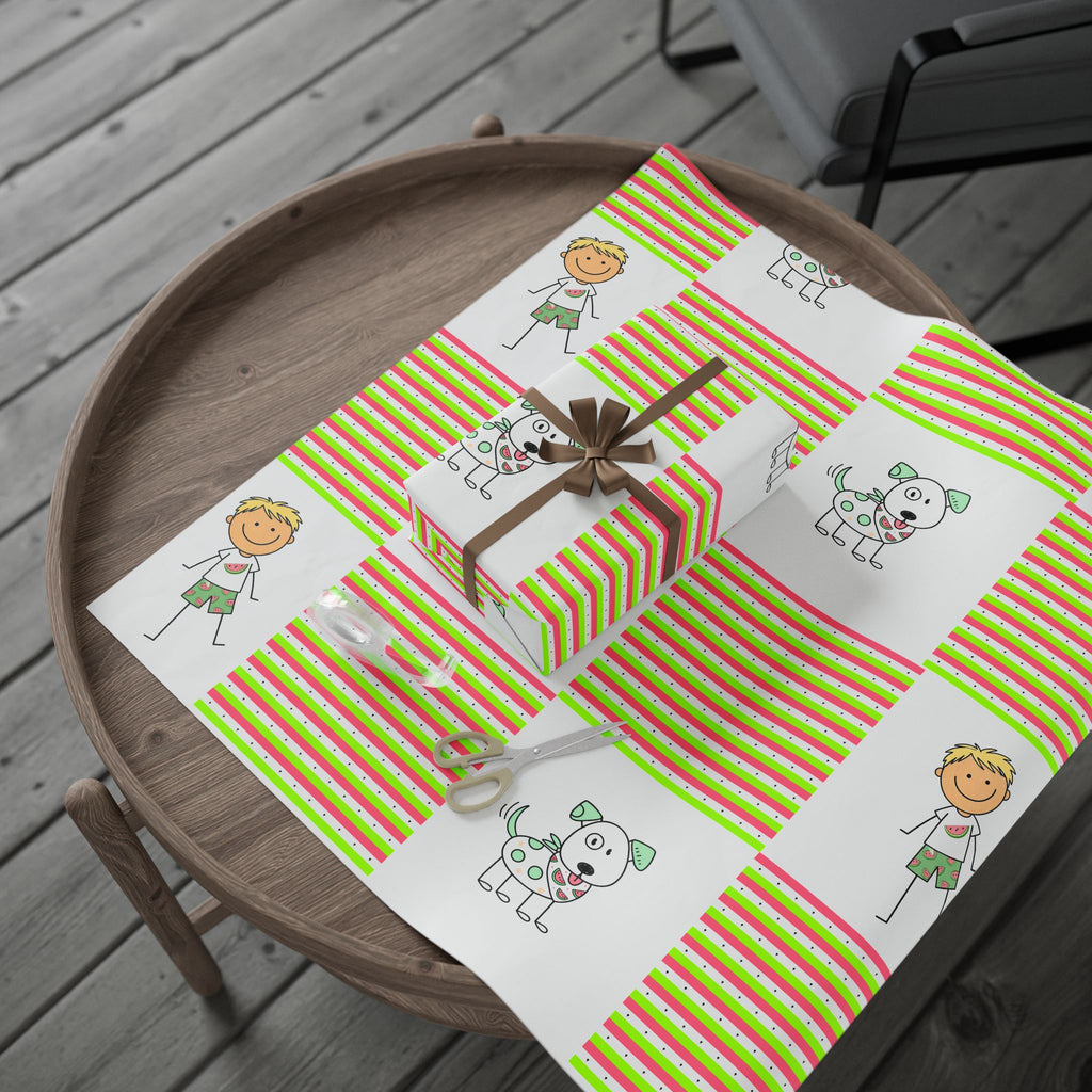 A boy and his dog summertime fun gift wrap — Playful Green and  Pink Wrapping Paper for Children's Birthdays
