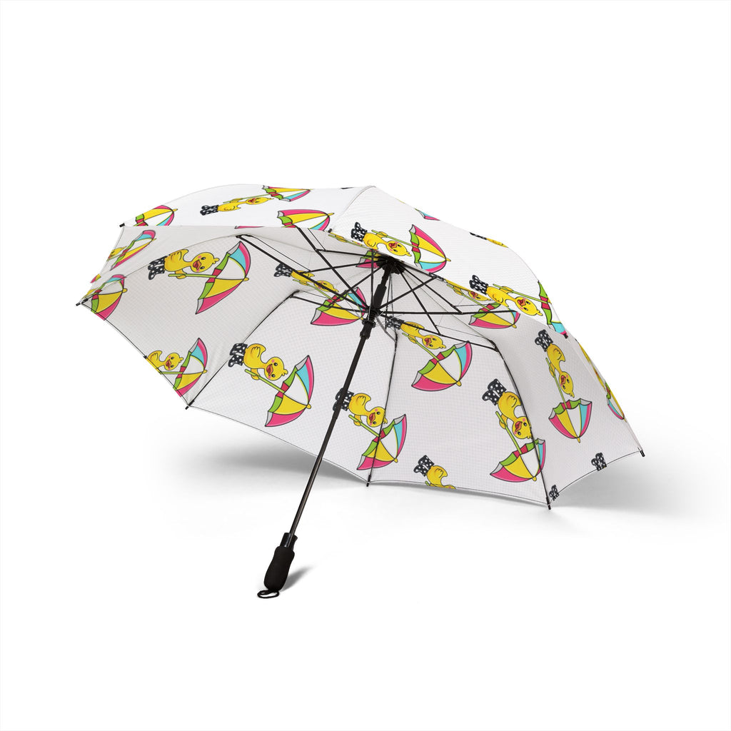 Foldable Umbrella — Cute Yellow Duck with Rainbow Beach Umbrella Pattern