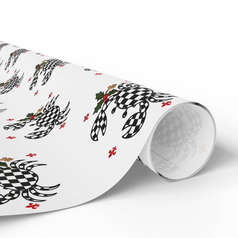 Cajun Christmas Checkered Crab Wrapping Paper-zoom-