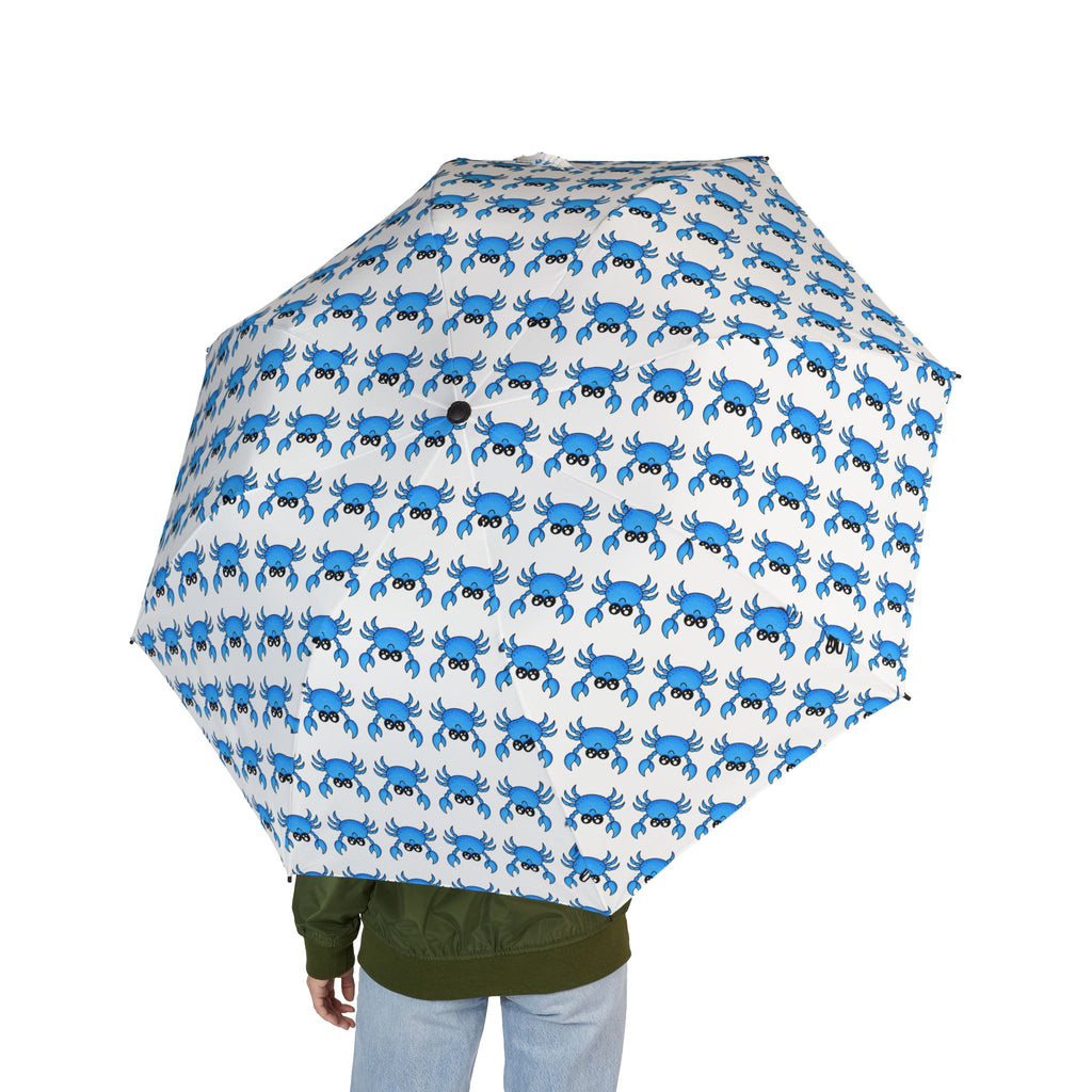 Foldable Umbrella — Blue Crab Pattern Compact Rain Umbrella