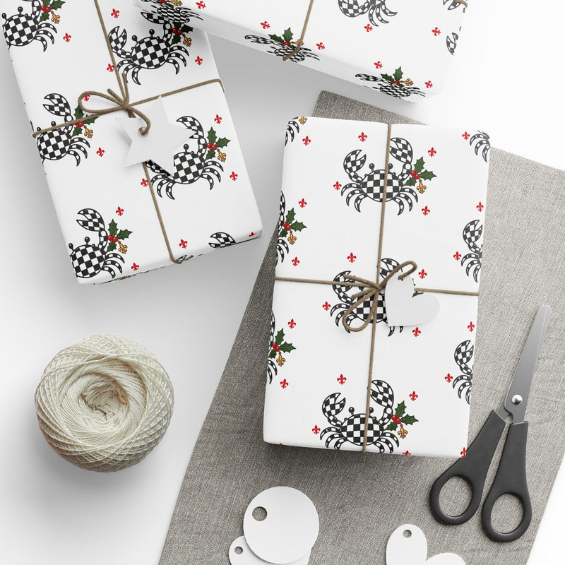 Cajun Christmas Checkered Crab Wrapping Paper-zoom-