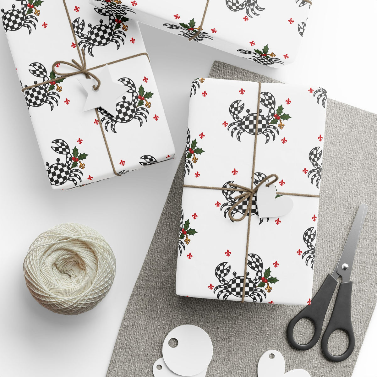 Cajun Christmas Checkered Crab Wrapping Paper-zoom-20