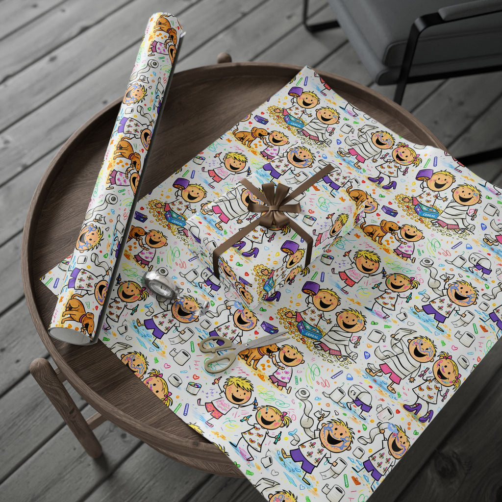 Wrapping Paper Roll — Colorful Kids Doodle Pattern, Fun Birthday & Party Gift Wrap