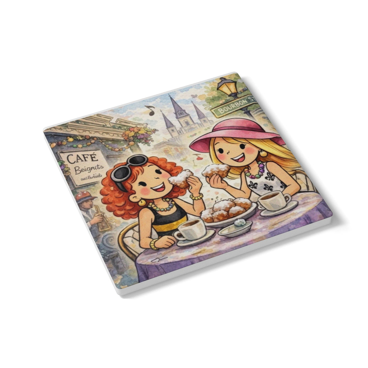New Orleans "Beignet Café, and Friends"  Ceramic Coaster