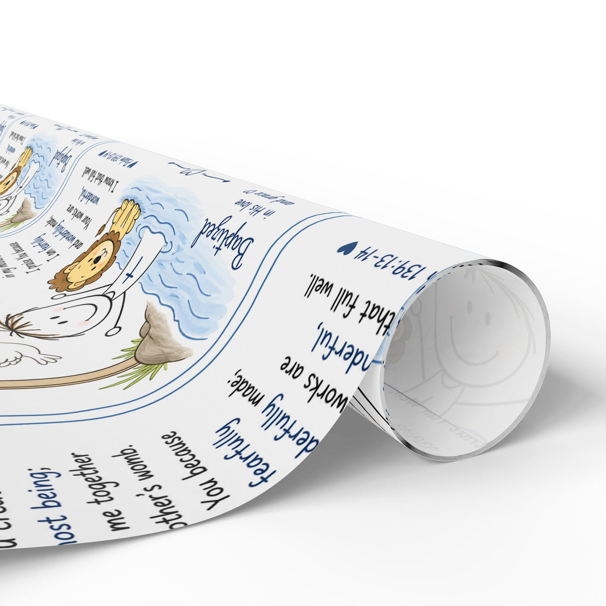 Christian Baby Boy Baptism Wrapping Paper | Psalm 139 Gift Wrap | Baptized in His Love Design | Religious Baby Shower Gift Wrap | Blue Baptism Paper
