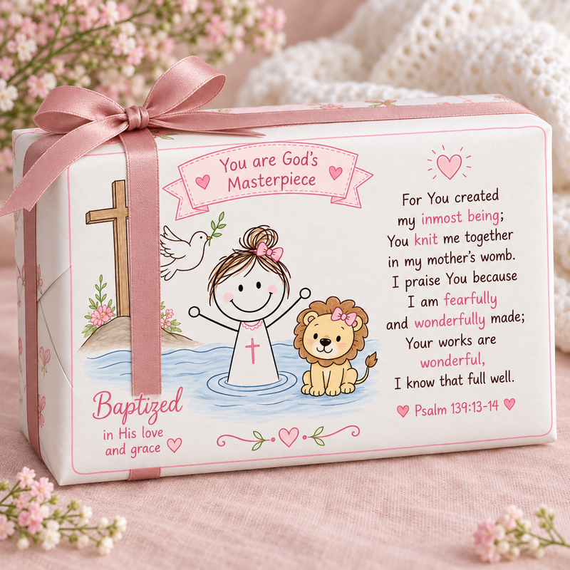 Little Lioness of Faith – Baby Girl Baptism Wrapping Paper-zoom-