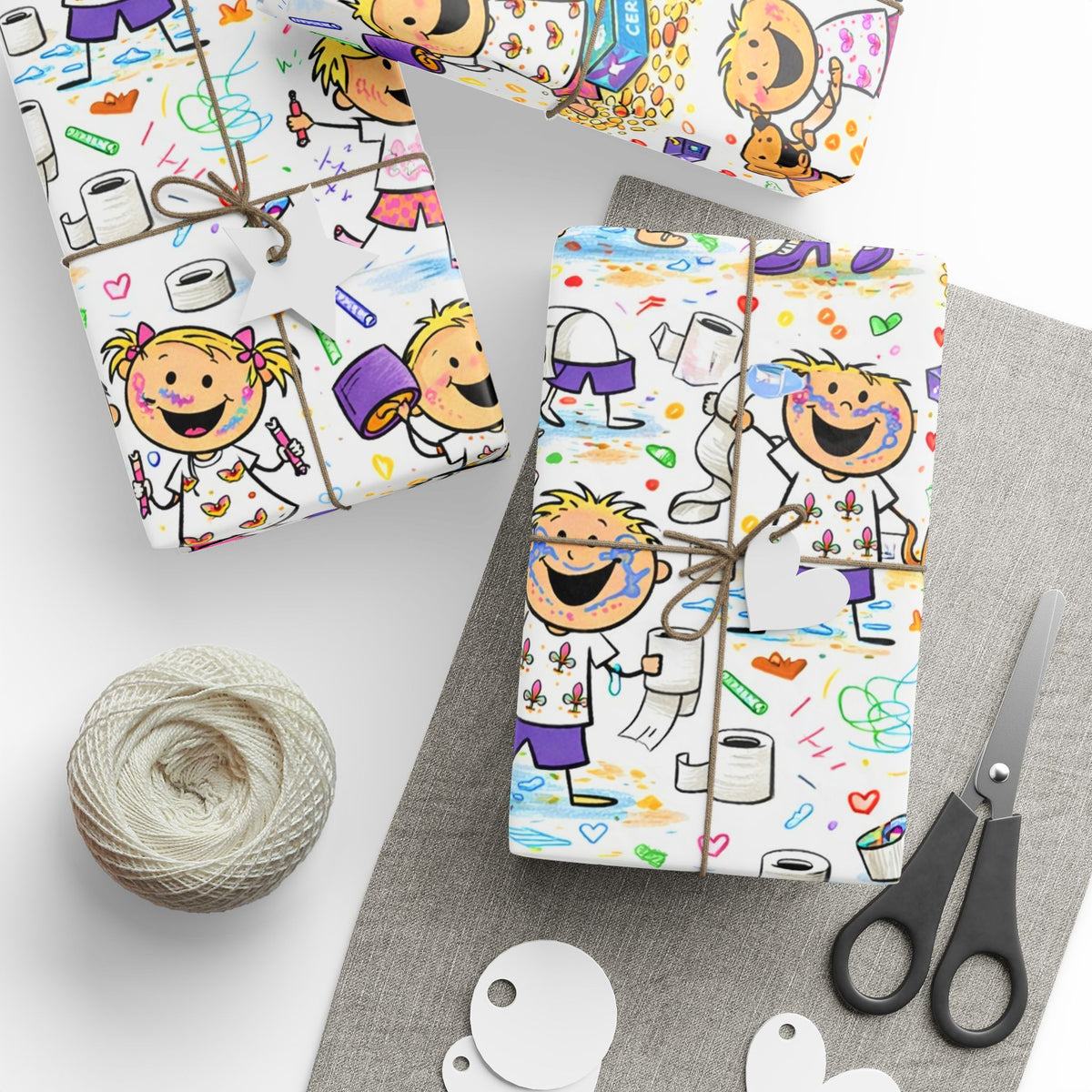 Wrapping Paper Roll — Colorful Kids Doodle Pattern, Fun Birthday & Party Gift Wrap