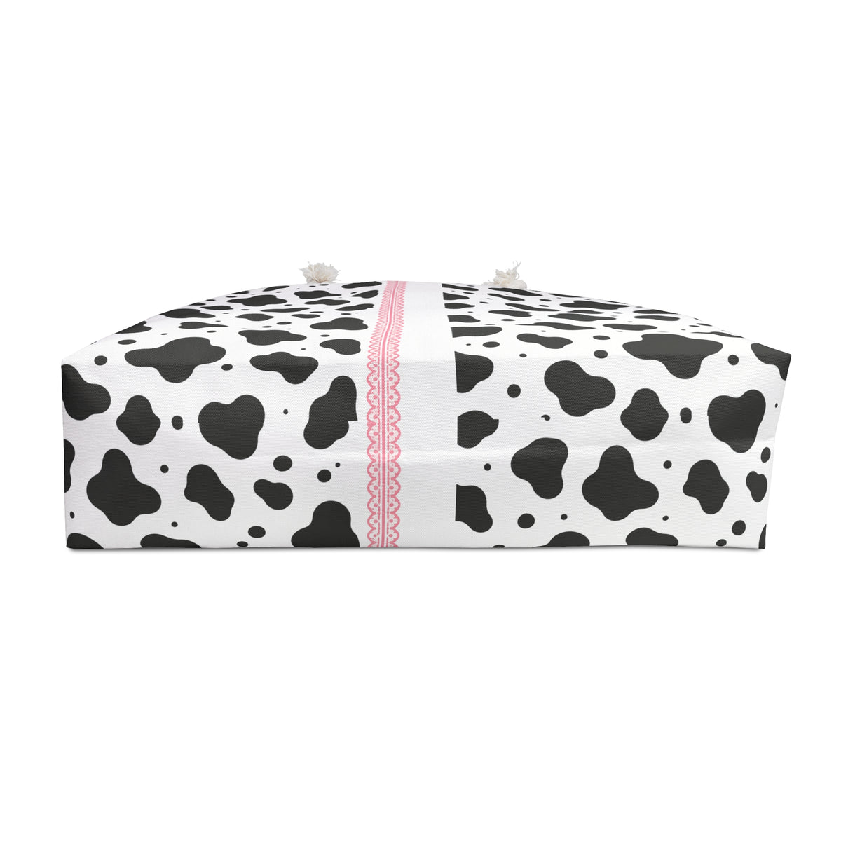 Cow Print Weekender Bag — Black & White Pattern with Pink Stripe