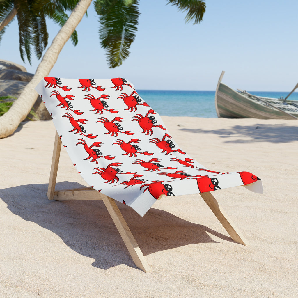 Cute Red Crab Pattern Beach Towel – Tropical Coastal Summer Print