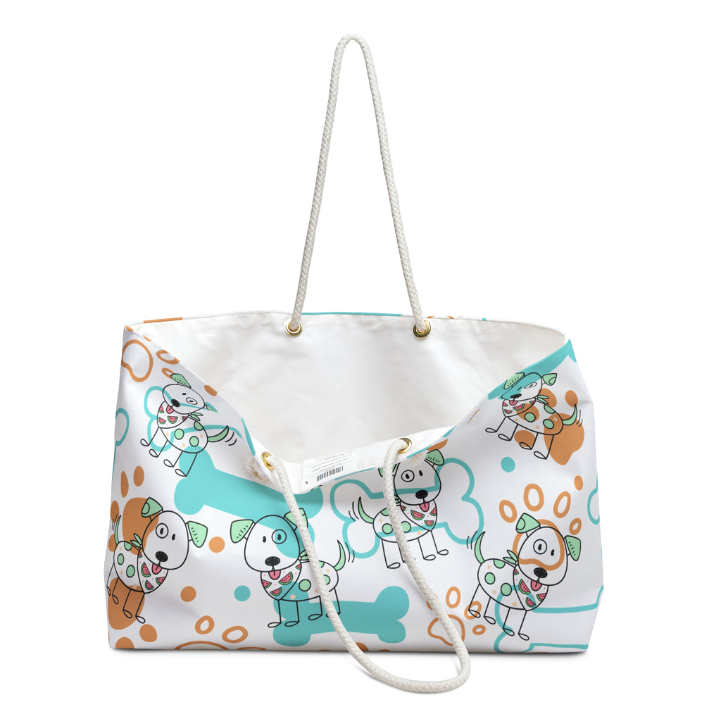Cute Puppy Pattern Weekender Bag — Dog Bones & Paws Travel Tote