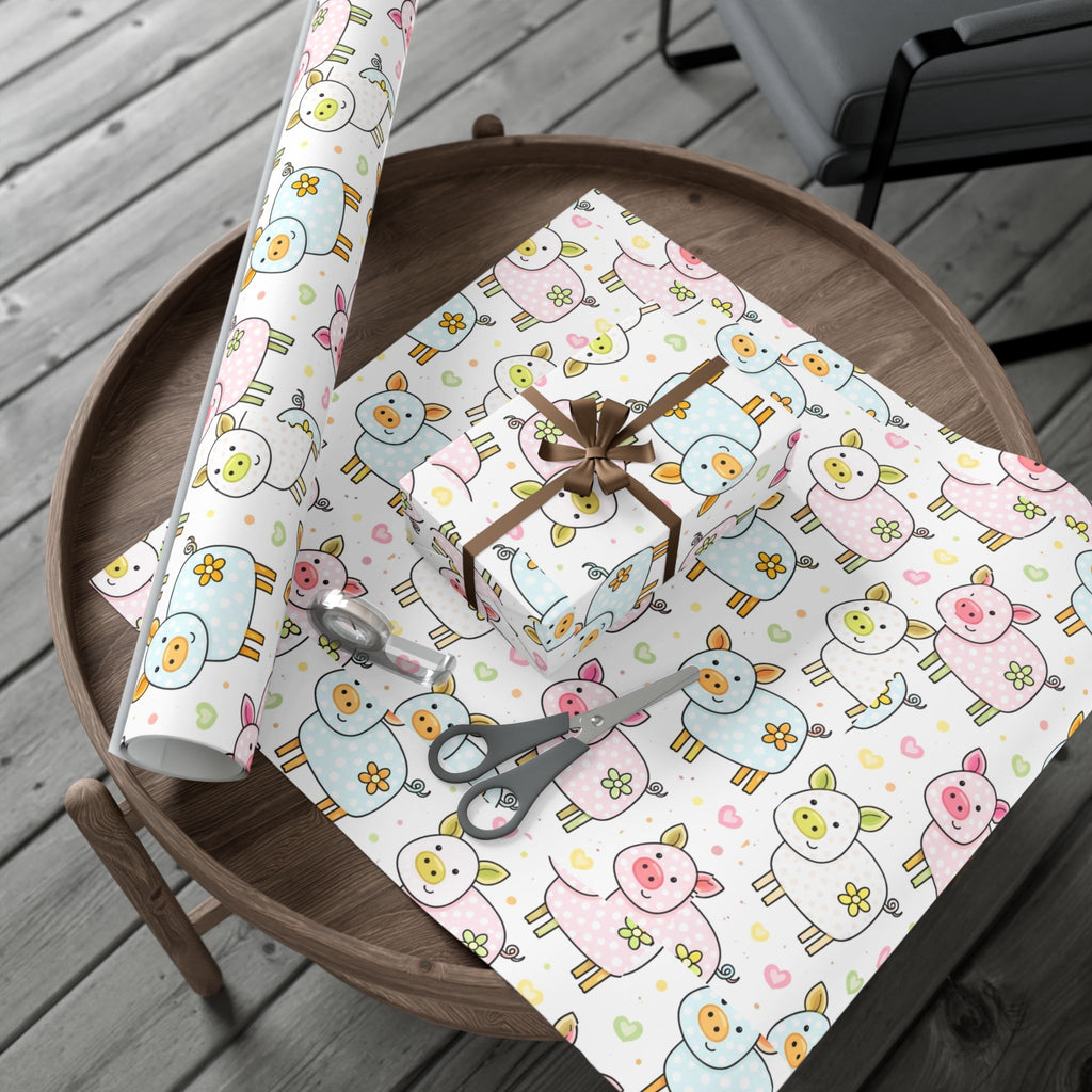 Pig Pattern Gift Wrap Paper – Cute Pastel Farm Animal Wrapping Roll