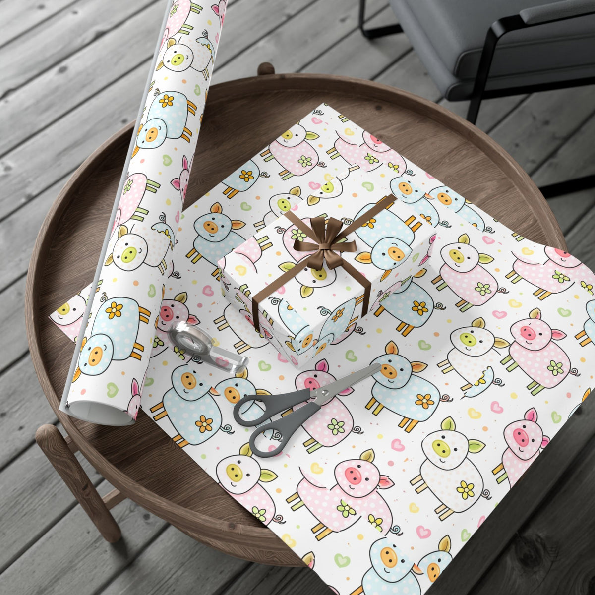 Pig Pattern Gift Wrap Paper – Cute Pastel Farm Animal Wrapping Roll