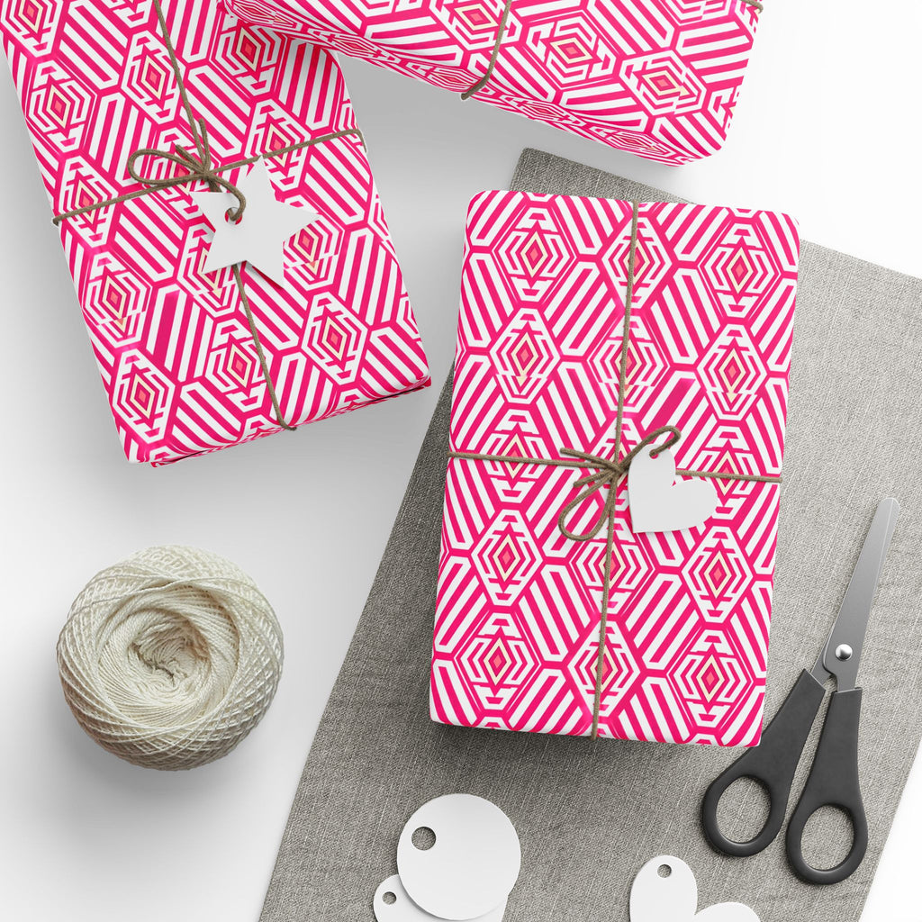 Hot Pink & White Geometric Wrapping Paper — Bold Modern Gift Wrap