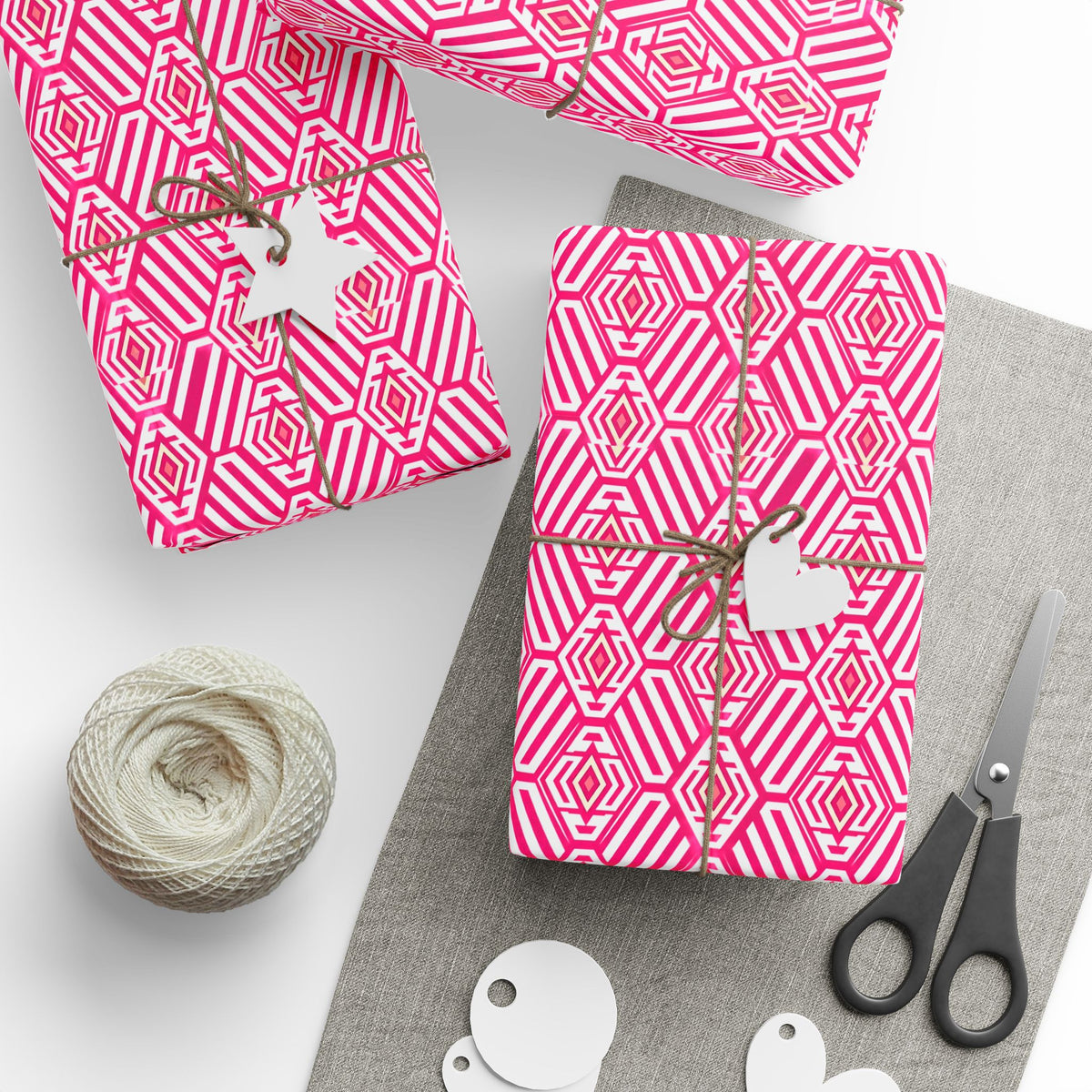 Hot Pink & White Geometric Wrapping Paper — Bold Modern Gift Wrap
