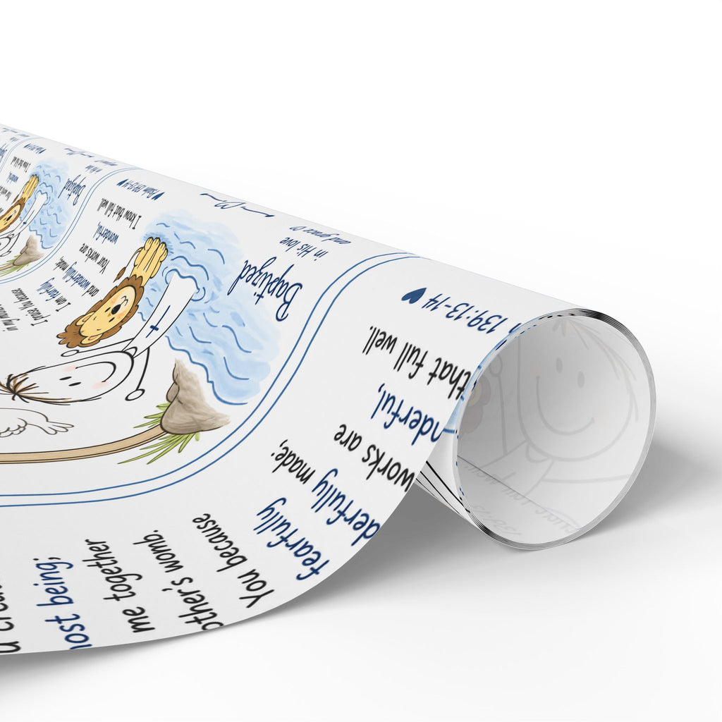 Christian Baby Boy Baptism Wrapping Paper | Psalm 139 Gift Wrap | Baptized in His Love Design | Religious Baby Shower Gift Wrap | Blue Baptism Paper