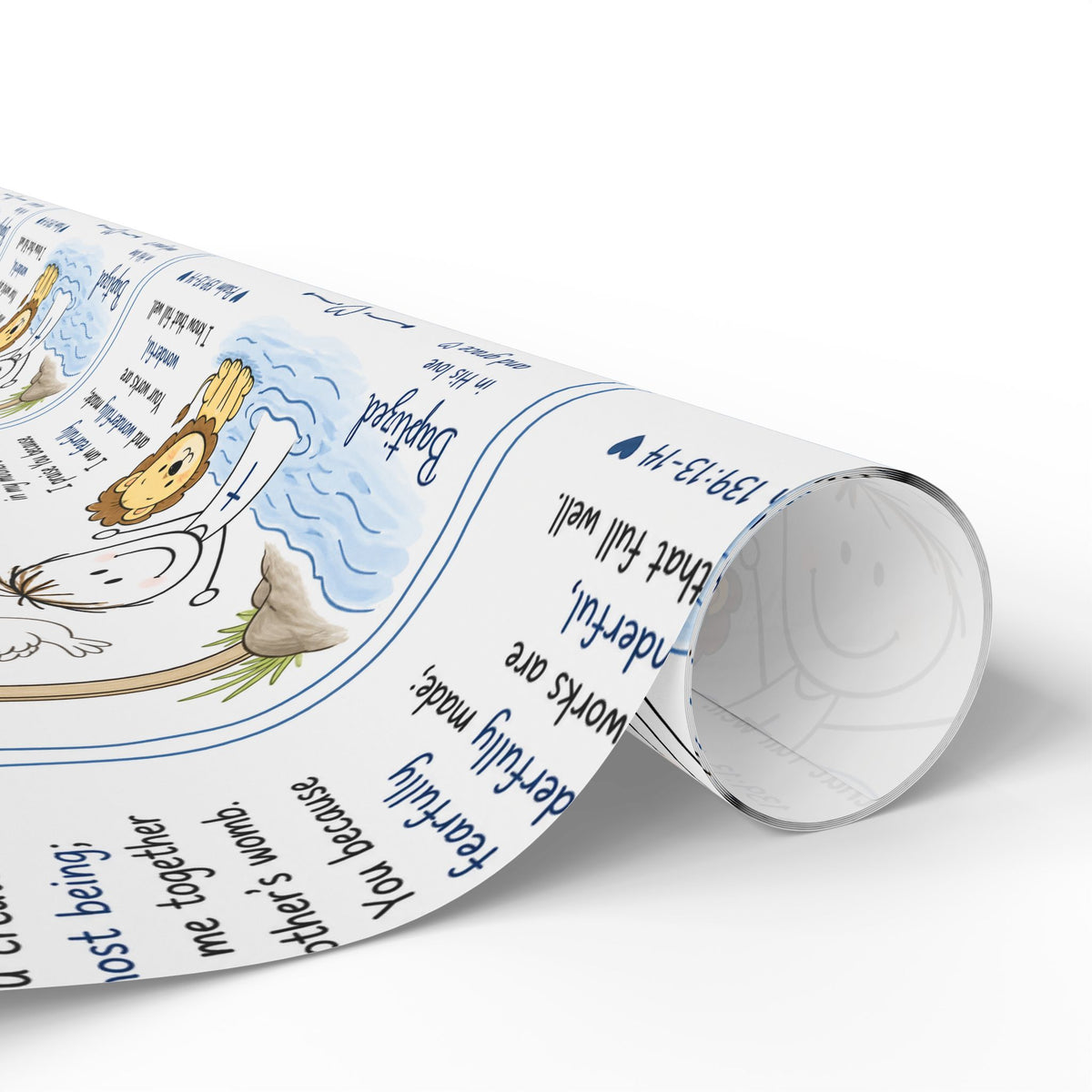 Christian Baby Boy Baptism Wrapping Paper | Psalm 139 Gift Wrap | Baptized in His Love Design | Religious Baby Shower Gift Wrap | Blue Baptism Paper