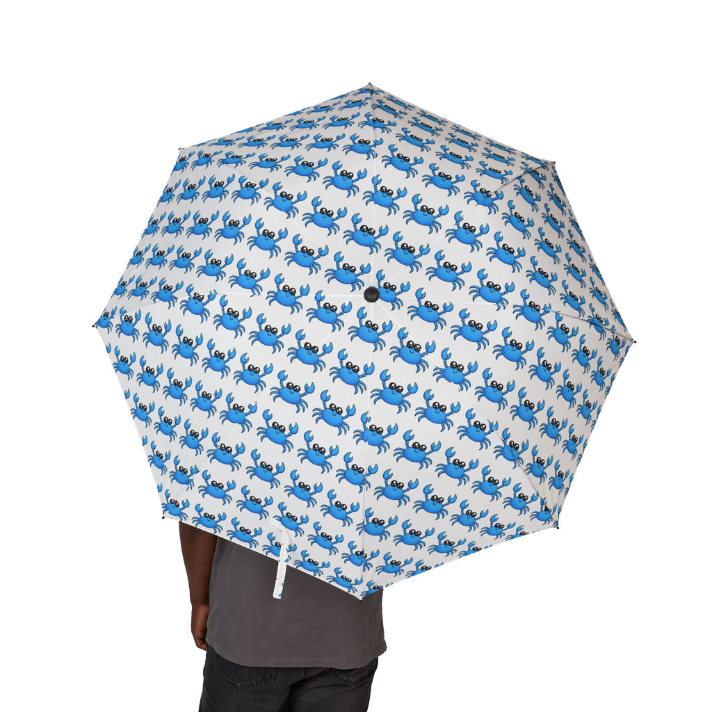 Foldable Umbrella — Blue Crab Pattern Compact Rain Umbrella