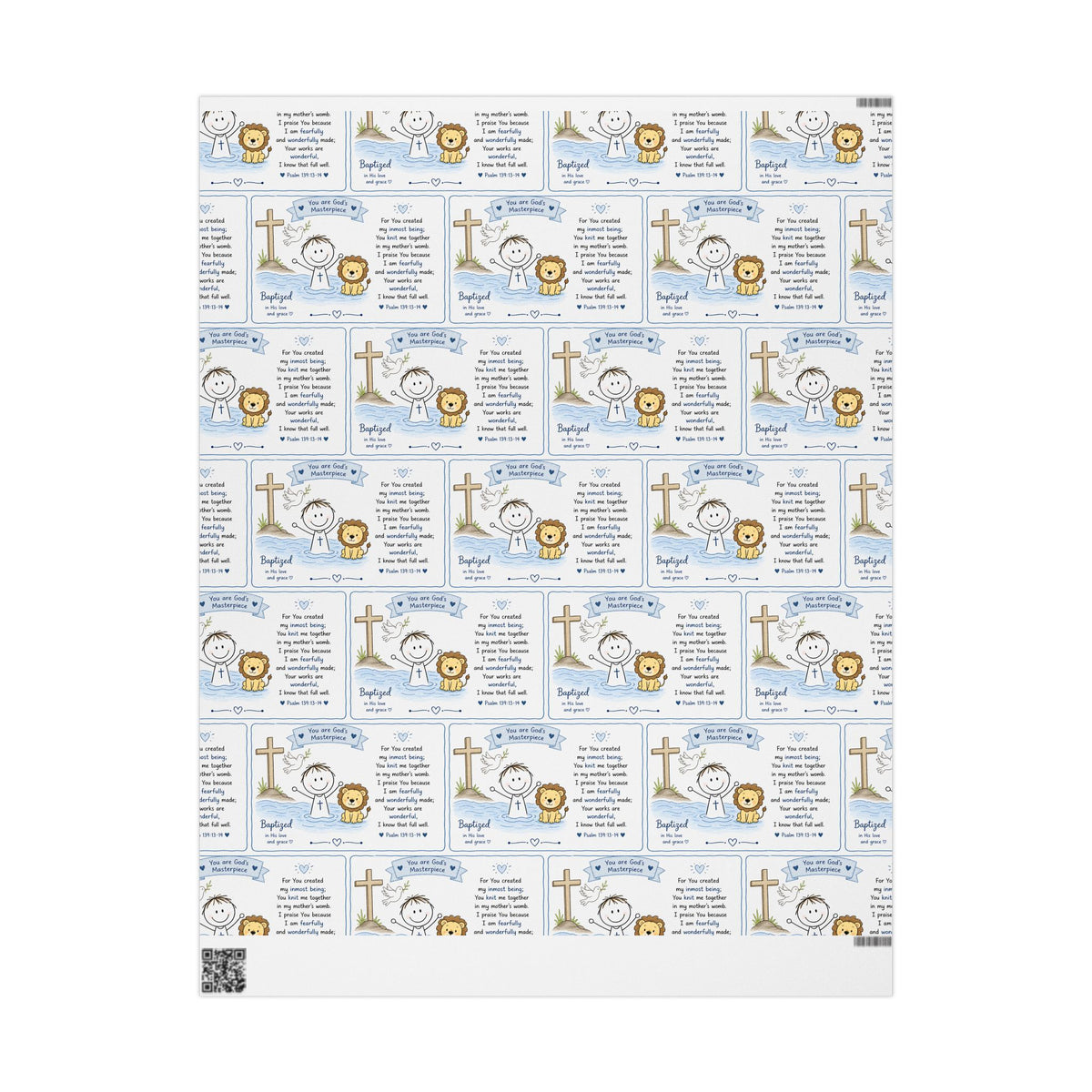 Christian Baby Boy Baptism Wrapping Paper | Psalm 139 Gift Wrap | Baptized in His Love Design | Religious Baby Shower Gift Wrap | Blue Baptism Paper