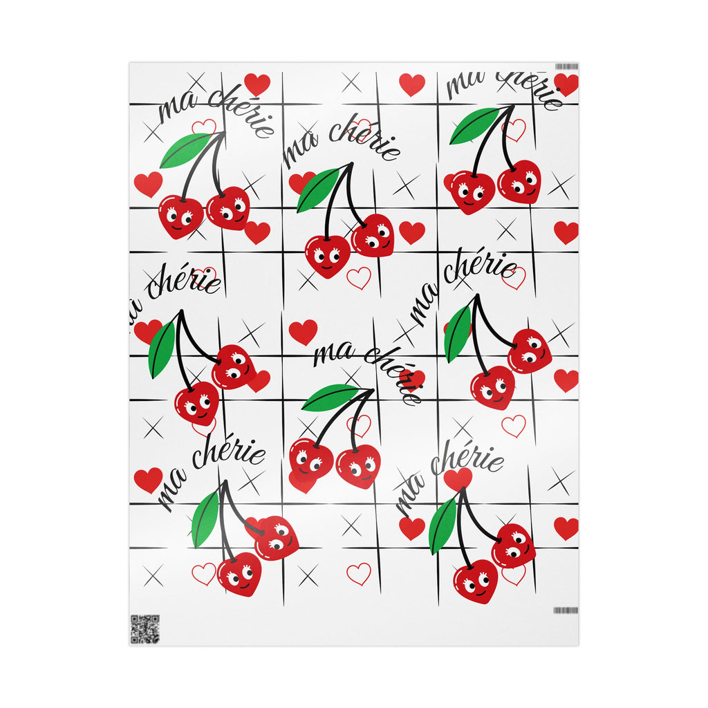 Cherry 'Ma Chérie' Wrapping Paper — Romantic Heart Pattern Gift Wrap