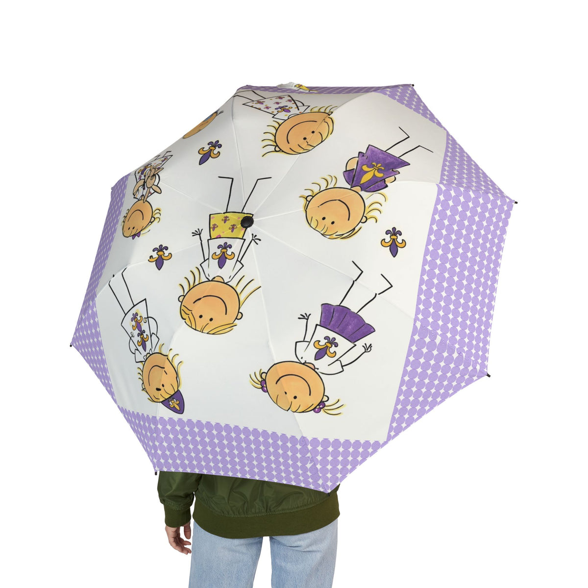 Cute Purple Kids Umbrella — Stick Figure Girls Pattern Semi-Automatic Foldable Umbrella